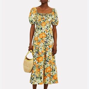 Faithfull the Brand Rene Pilotta Floral Puff Sleeve Cotton Poplin Midi Dress